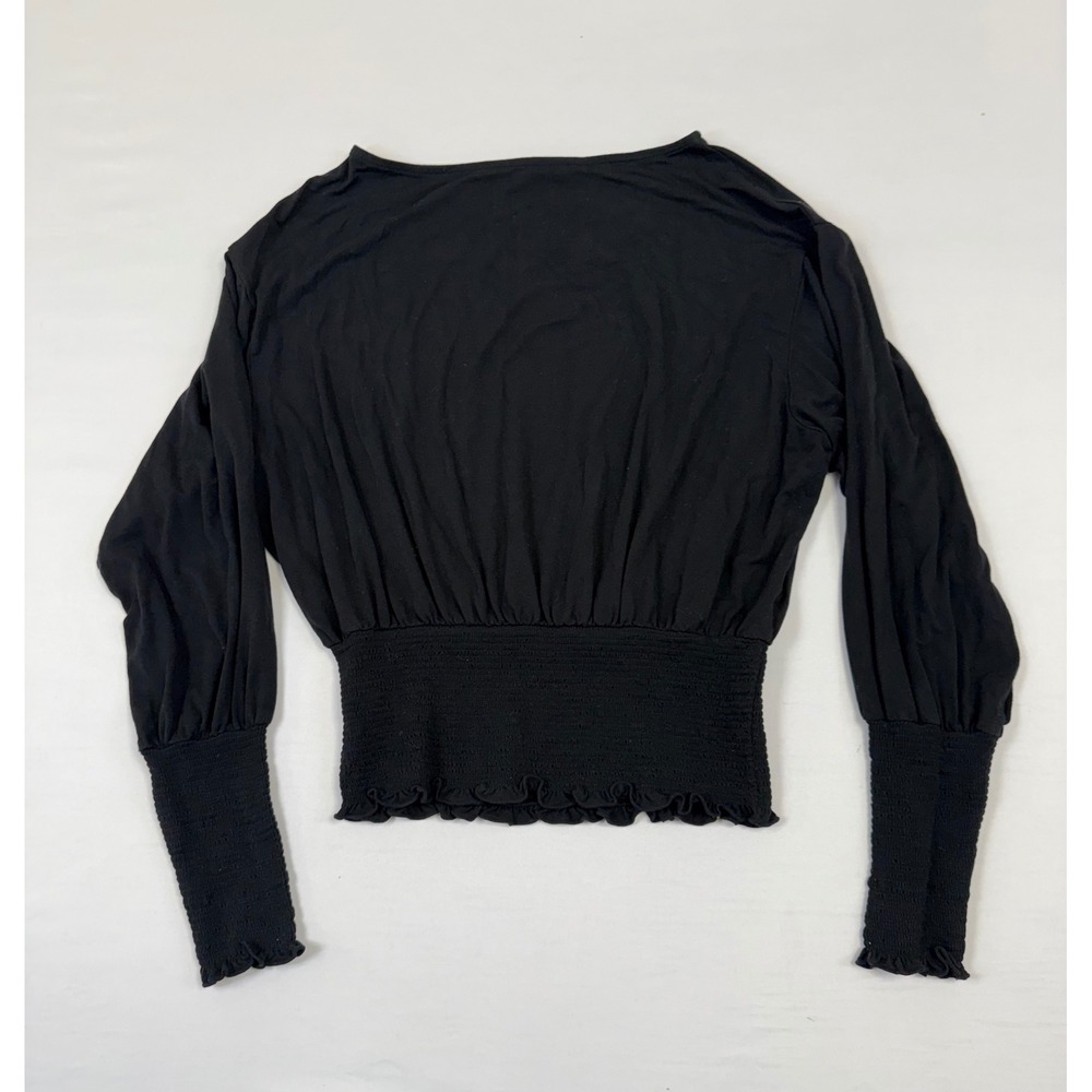 Madewell Women's Black Smocked Waist Long Sleeve Top NT932 Size Small